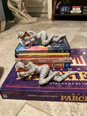 Resin Figurine White w/Black Text & Brown Book Accent Female Reading